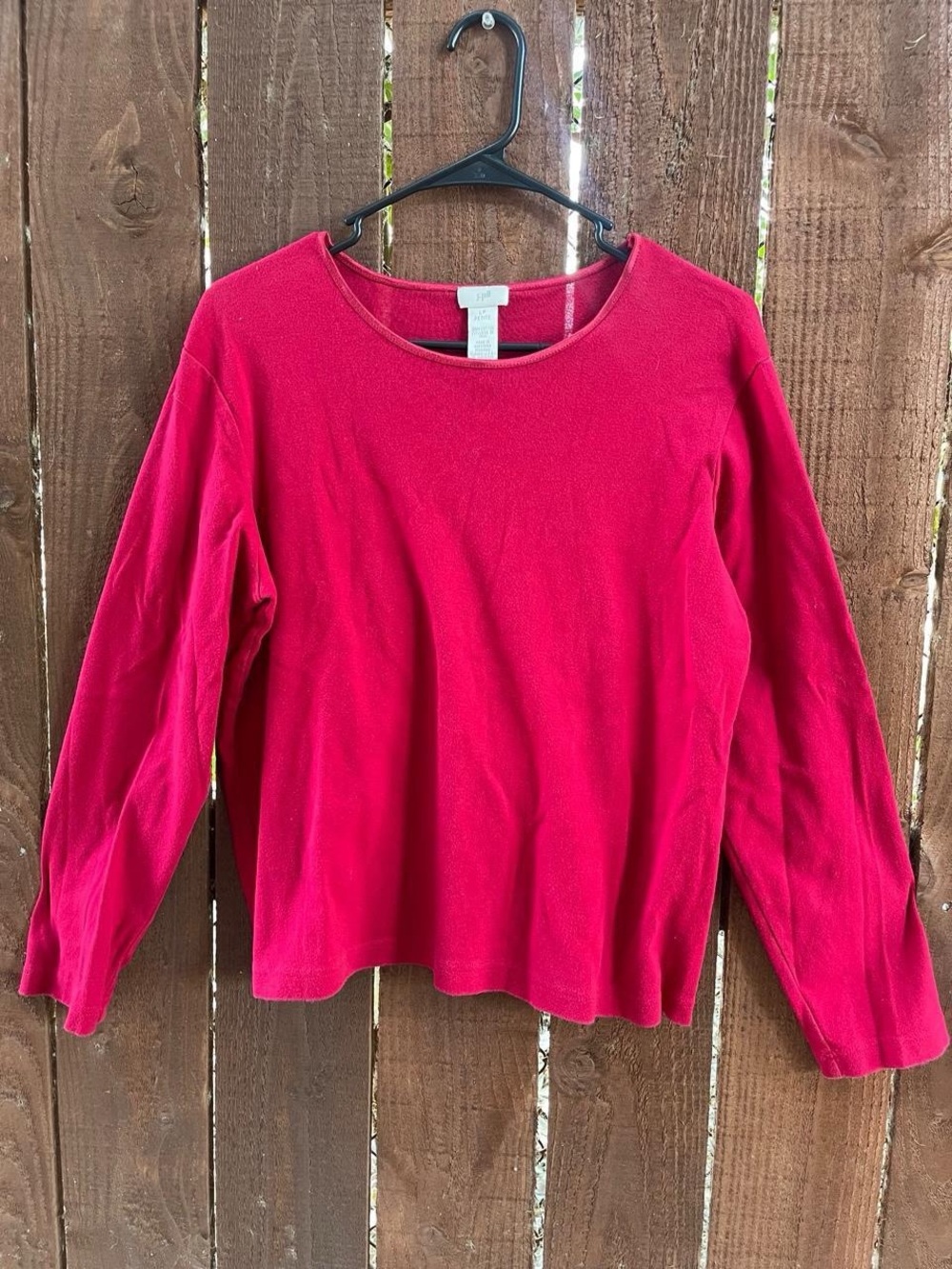 J Jill Classic Red Cotton Long Sleeve T-Shirt Sz LP Basics Everyday Lounge
